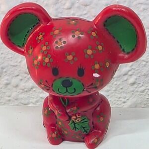 VTG Hallmark Cards‎ Keepsake Mouse Figurine Red Green Floral Vintage Collectible